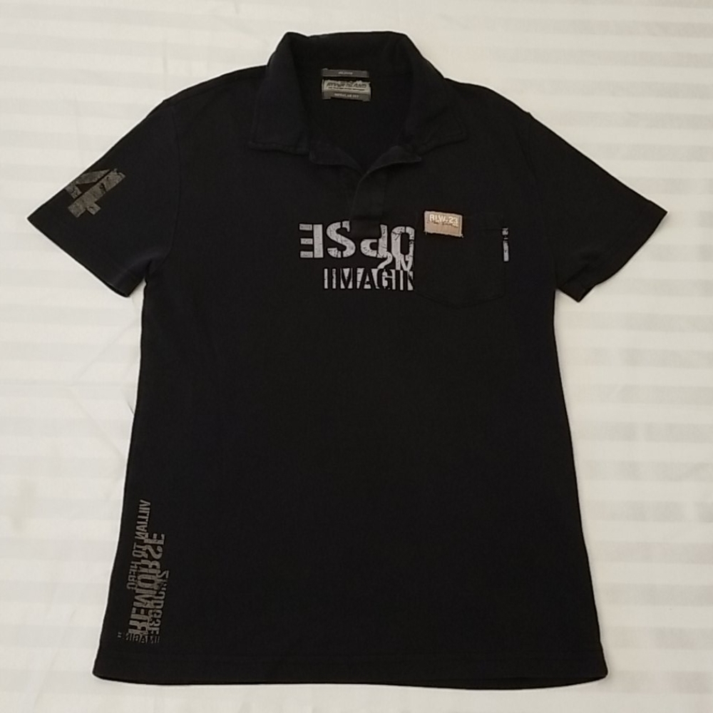 River Island Men's Black Distressed Polo Shirt